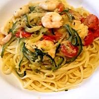 recette Spaghettis de courgettes aux tomates et crevettes