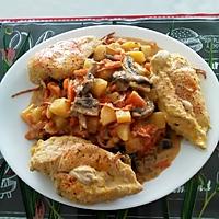 recette Suprêmes de poulet et petits légumes frais                             ...     ''   sauce  fromage  aux noix   ''