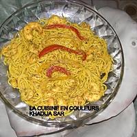 recette Spaghettis safranés aux crevettes