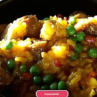recette Risotto poulet merguez, poivrons , petits pois , curcuma et épices à paella