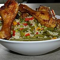 recette Riz brun et ses légumes aux pilons de poulet épicés