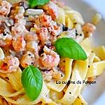 recette Pâtes et sauce crémeuse aux langoustines et champignons
