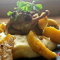 recette Caille au foie-gras pommes raisins flambée au calvados