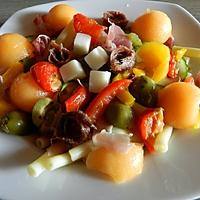 recette Salade de pâtes aux légumes du sud-anchois-fromage de chèvre et melon
