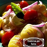 recette Gnocchis au chèvre cendré, thym,tomates,oignon rouge