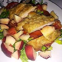 recette Salade aux brugnons et blanc de dinde panée au parmesan