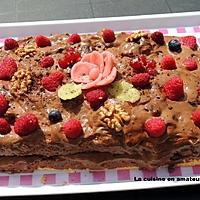 recette Génoise à la mousse au chocolat et framboises