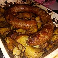 recette Saucisse de Toulouse et pomme de terre rôtis a la moutarde a la truffe