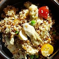 recette quinoa aux lentilles ,artichauts ,mozzarella,tomates et petits pois
