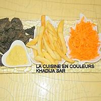 recette Sauté de boeuf/frites/carottes râpées