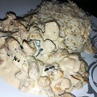 recette Poêlé de cèpes et de blancs de poulet a la crème et au truffes