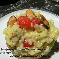 recette Risotto parfumé au basilic avec des moules et des tomates cerise