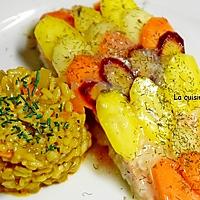 recette Saumon en papillote garni d'un arc-en-ciel de carottes et sauce Potier