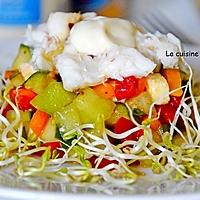 recette Salade de concombre, melon, poivron, mozzarella garnie de crabe