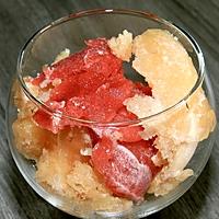 recette GRANITÉ DE MELON ET COULIS DE FRAISES GELÉ