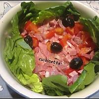 recette Salade au jambon,olives noires.tomates.