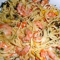 recette Spaghetti aux crevettes,citron et aneth