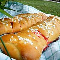 recette Ooo Brioche tressée vanille , pralines roses & pépites de chocolat ooO