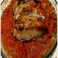 recette Rôti de porc cuit à la sauce tomates.