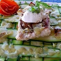 recette lieu jaune sur damier de courgettes nappé de velouté au st moret