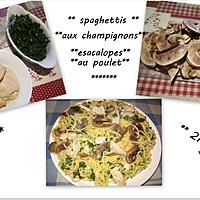 recette Spaghettis aux champignons escalopes de poulet.