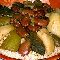 recette Couscous aux aubergines,féves séches et pommes de terre d'Alger.