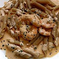 recette crevette sauce curry et penne de lentilles corail