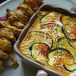recette Brochette de poulet aux épices et son gratin de pomme de terre&courgettes.
