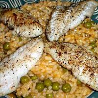 recette Poisson blanc sur lit de riz au petits pois.