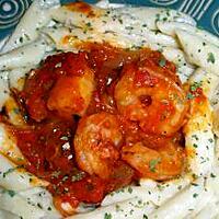 recette Pates a la sauce tomate de crevettes.