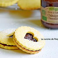 recette Sablé à la poudre à flan garni de pâte à tartiner châtaigne et chocolat