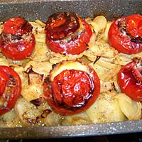recette tomates farcies sur lit de  pommes de terre