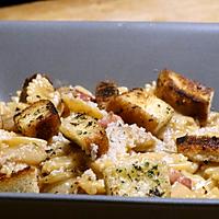 recette Farfalles aux Chicons (Endives), Crème de Lardons  et Croûtons à l'Ail