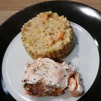 recette Risotto poireaux crevettes et son pavé de saumon en papillote