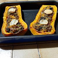 recette Butternut farcie aux champignons, aux lardons et au riz