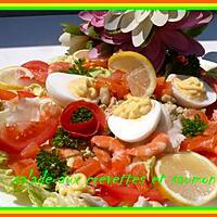 recette SALADE AUX CREVETTES ET SAUMON