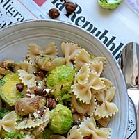 recette Pâtes choux de Bruxelles champignons et noisettes