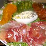 recette Salade roquette,burrata pugliese,jambon de parme,tomates