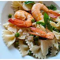 recette Farfalles aux crevettes et aux petits pois