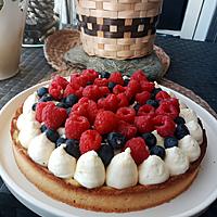 recette Tarte aux framboises et myrtilles a la crème pâtissière chantilly mascarpone