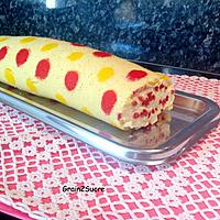 recette Gâteau roulé imprimé pois, mousse de citron et framboises