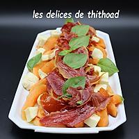 recette salade de melon, mozzarella aux chips de jambon