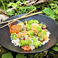 recette NOUILLES DE RIZ/BROCOLI/TRUITE FUMéE