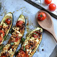 recette Courgettes farcies féta, tomates cerises et menthe