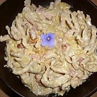 recette Emincé de dinde à la crème fraiche.lardons fumés.