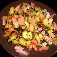 recette Pomme de terre sautées au saumon fumé.