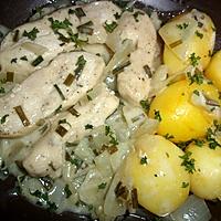 recette Filet tranché de poulet.vin blanc.crème fraiche.ciboulette.