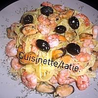 recette Tagliatelle aux crevettes.moules.et olives noires.