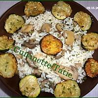 recette Riz au courgette frite et émincés de champignons.