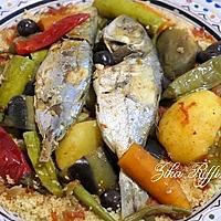 recette Couscous au poisson relevé sauce piquante- piments rouges forts frais et des légumes de saison